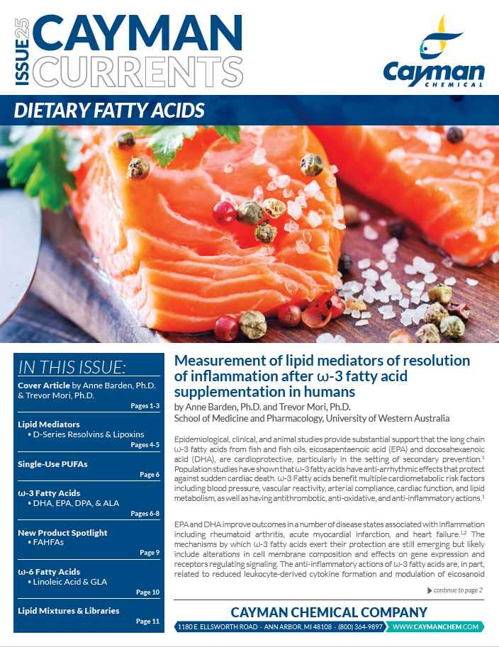<p>​Cayman Currents Issue 25: Dietary Fatty Acids<br></p>