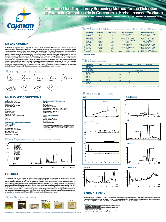 <p>​Automated Ion Trap Library Screening Method for the Detection of Synthetic Cannabinoids in Commercial Herbal Incense Products<br></p>