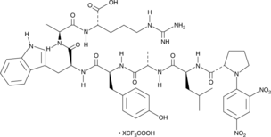 Dnp-PLAYWAR (trifluoroacetate salt) (Dnp-Pro-Leu-Ala-Tyr-Trp-Ala-Arg-OH, Matrix Metalloproteinase-8/Matrix Metalloproteinase-26 Fluorogenic Substrate, MMP-8/MMP-26 Fluorogenic Substrate)