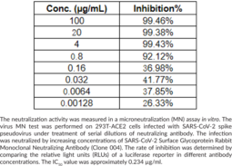SARS-CoV-2 Surface Glycoprotein Rabbit Monoclonal Neutralizing Antibody (Clone 004) (2019-nCoV Spike Glycoprotein, 2019-nCoV Surface Glycoprotein, COVID-19 Spike Glycoprotein, COVID-19 Surface Glycoprotein, SARS-CoV-2 Spike Glycoprotein, Severe Acute Respiratory Syndrome Coronavirus 2 Surface Glycoprotein)